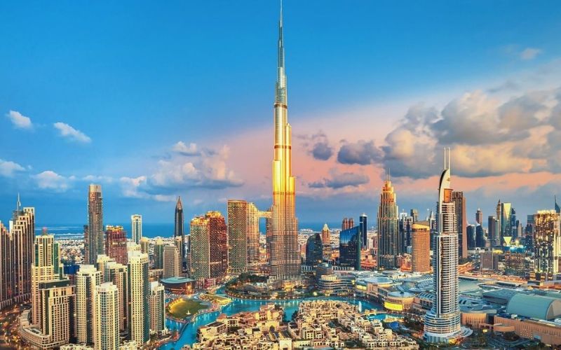 Scenic beach vacation destination with palm trees